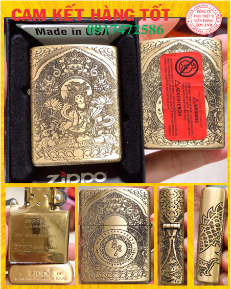 BẬT LỬA, HỘP QUẸT ZIPPO KHẮC ĂN MÒN HÌNH PHẬT BÀ, CÓ TEM ĐỎ