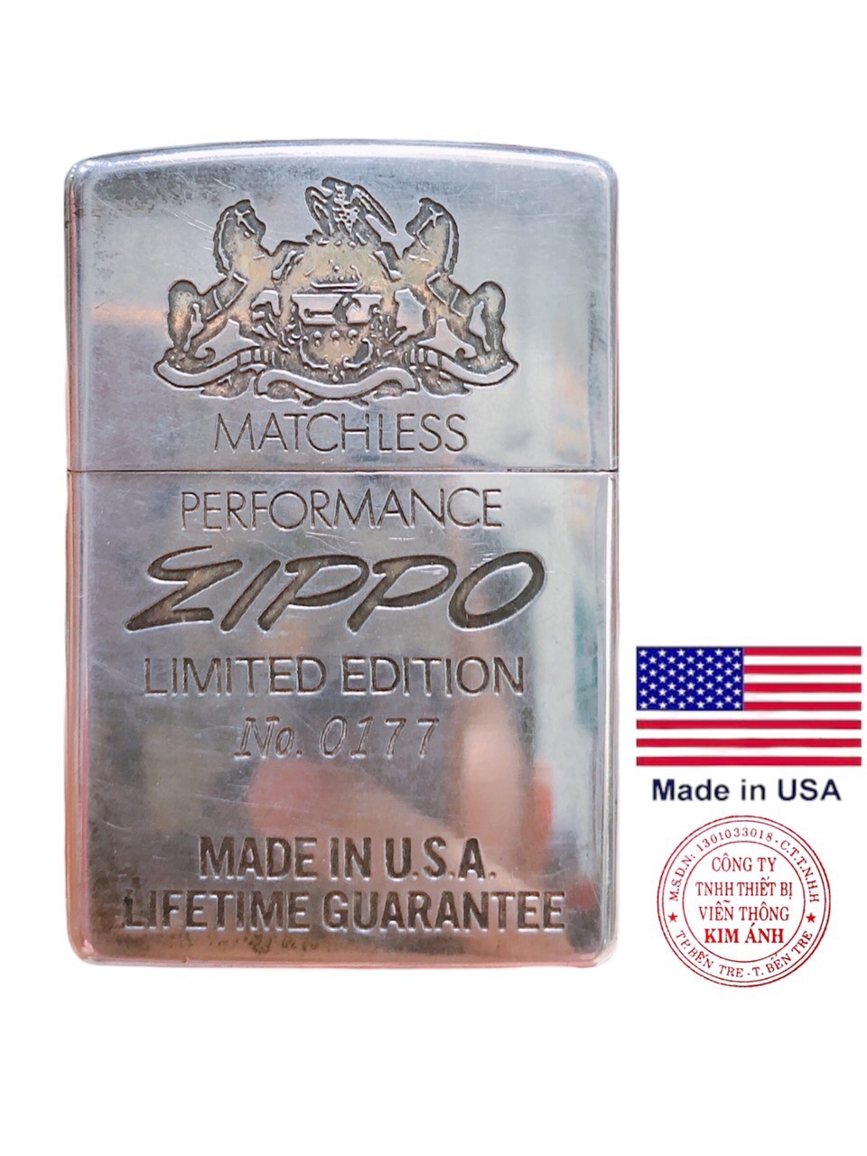 Bật lửa Zippo Mỹ Lacke bạc MATCHLESS PERFORMANCE, khắc ăn mòn full nắp, bản giới hạn No.0177, Hàng chính hãng