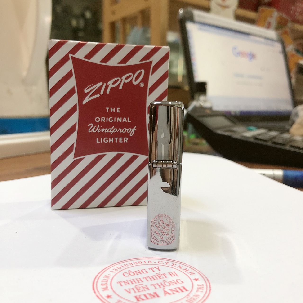 Bật lửa Zippo Mỹ Vintage high polish chrome đầu bằng đít bằng, Box đỏ xưa, Hàng chính hãng