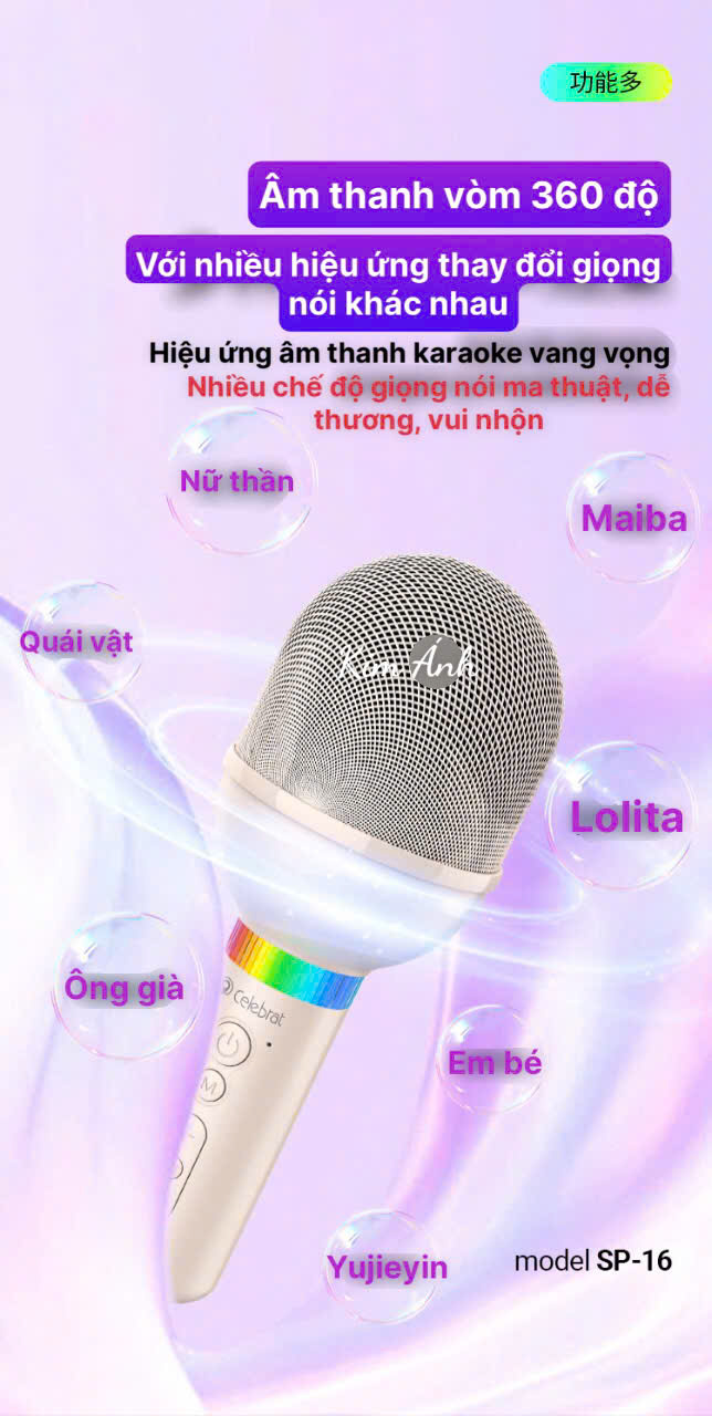 Micro Bluetooth Celebrat SP-16 hát Karaoke gia đình, âm thanh vòm Hifi, hàng chính hãng, cho dùng thử 30 ngày
