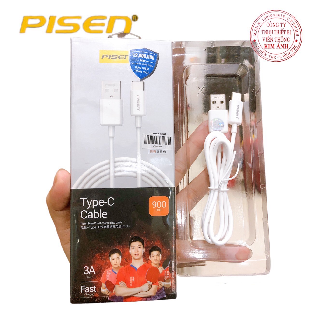 Cáp sạc nhanh Pisen USB Type-C (Fast) 3A 900mm ( TC25-900), Hàng chính hãng