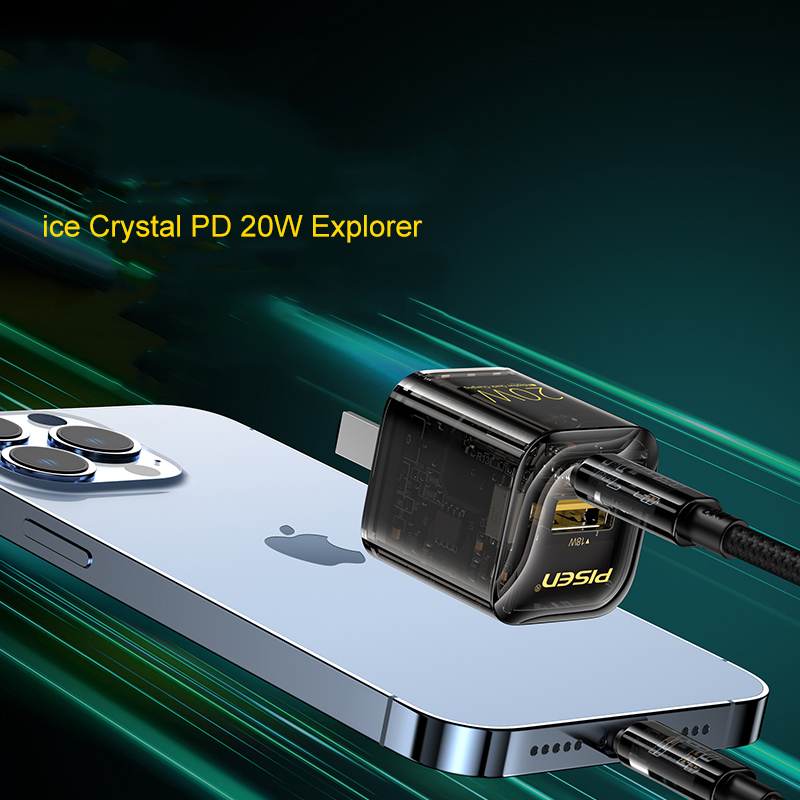 Cóc sạc nhanh PISEN Quick Ice Crystal PD 20W Explorer KPD201 siêu nhỏ, vỏ ngoài trong suốt lộ main, Hàng chính hãng