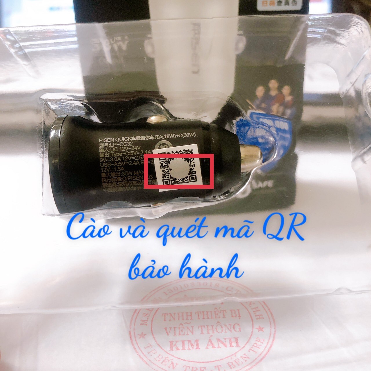 Sạc xe hơi PISEN Quick Mini Dual Port QP 30W Car (A18W+C30W), Quét mã QR bảo hành 18 tháng