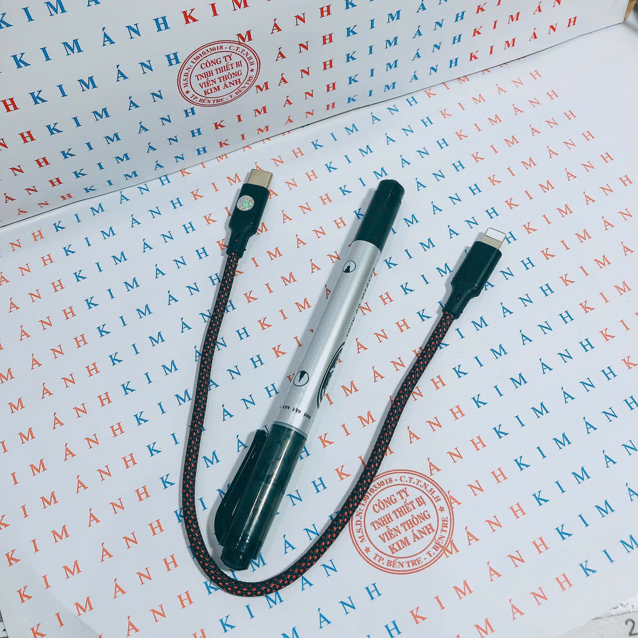 Dây sạc ngắn 30cm, bện dù, công suất 20w, chân cắm Type C ra L, Kim Ánh bảo hành 12 tháng