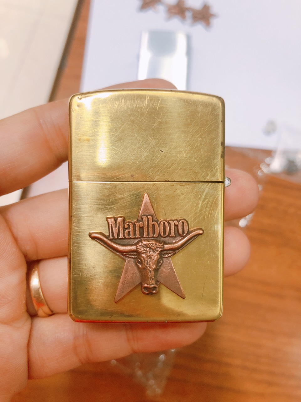 Eblem dán Zippo Mỹ chủ đề Đầu Bò Copper ( Đồng đỏ ),  Chuẩn Zin Đồng đỏ Copper