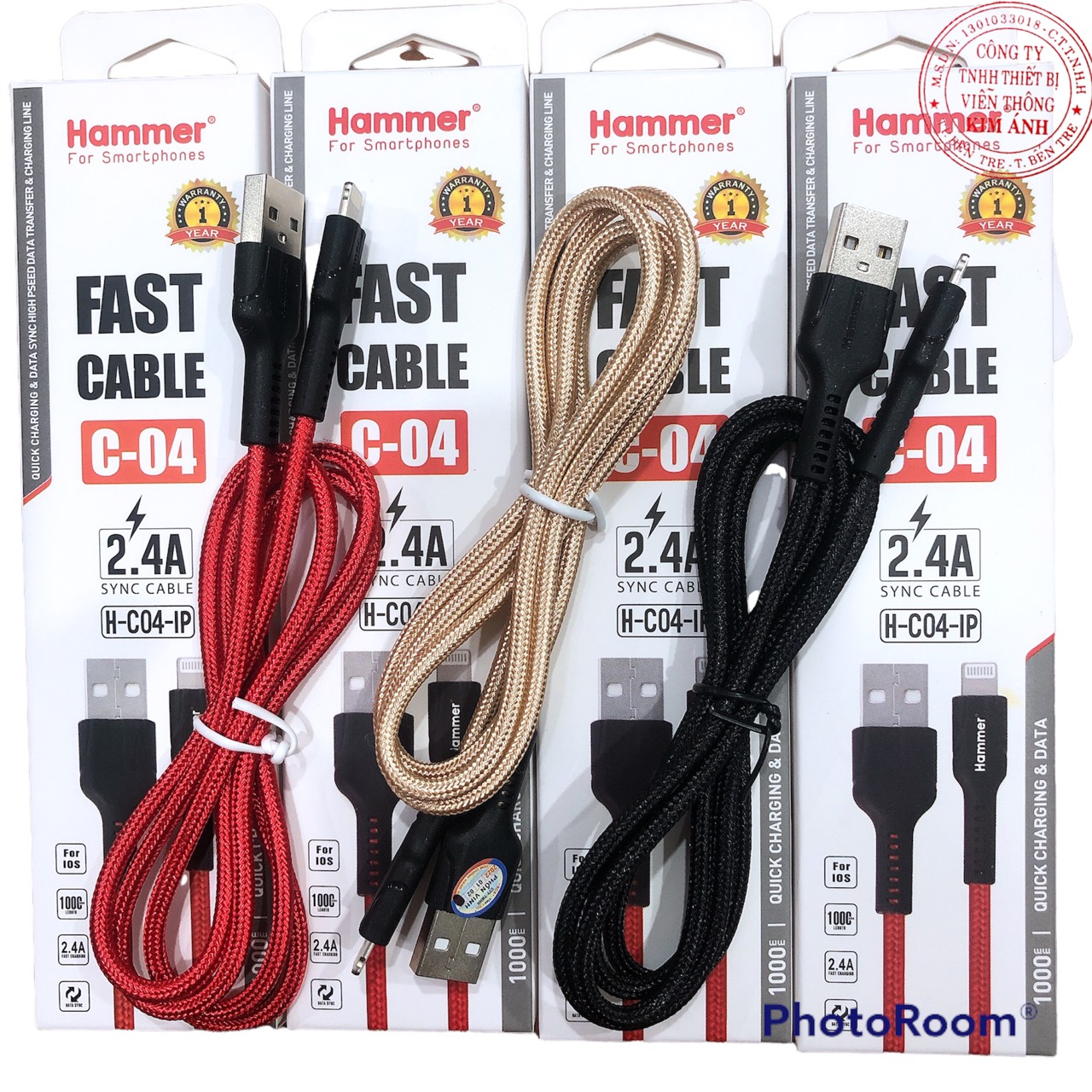 Dây sạc nhanh Hammer C04 các loại chân cắm Linghtning, dòng điện 5v-2.4A, dây bện dù, chính hãng check Qr