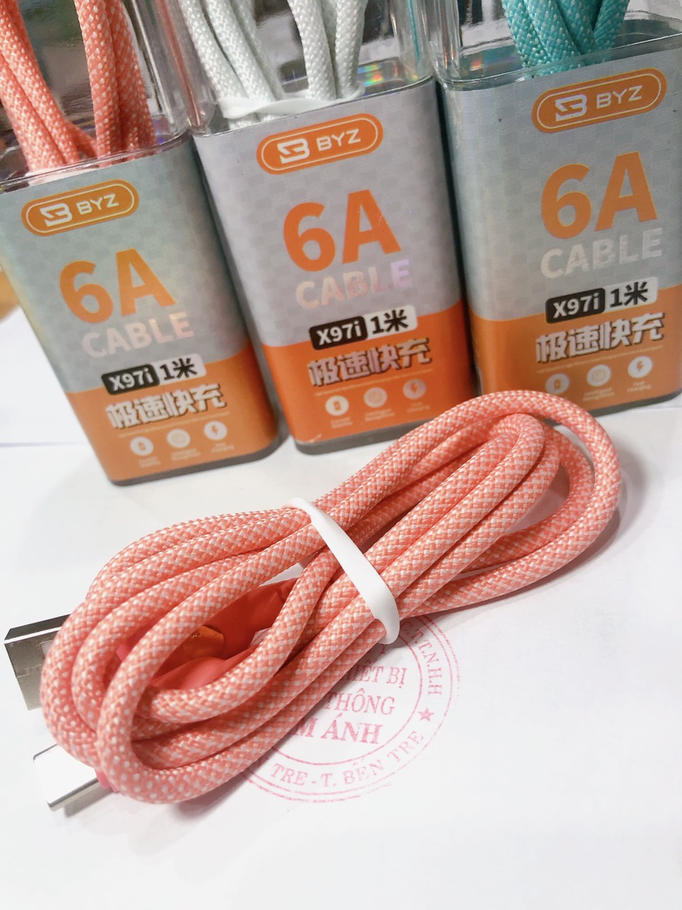 Dây sạc nhanh  BYZ X97T dòng điện 6A, chân cắmType C, dây dù chắc chắn, Hàng chính hãng