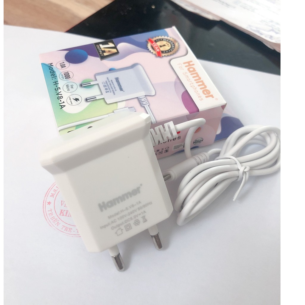 Sạc Liền Dây Hammer (H-5) Dòng Điện 1A có đèn Led , Chuôi Micro - Hàng Chính Hãng