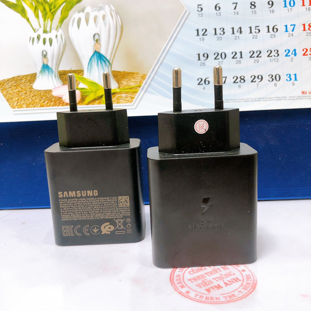 Củ sạc nhanh Samsung Note 10, 2 Cổng type C và USB (35W + 15W), cóc sạc samsung Note 10, Màu đen