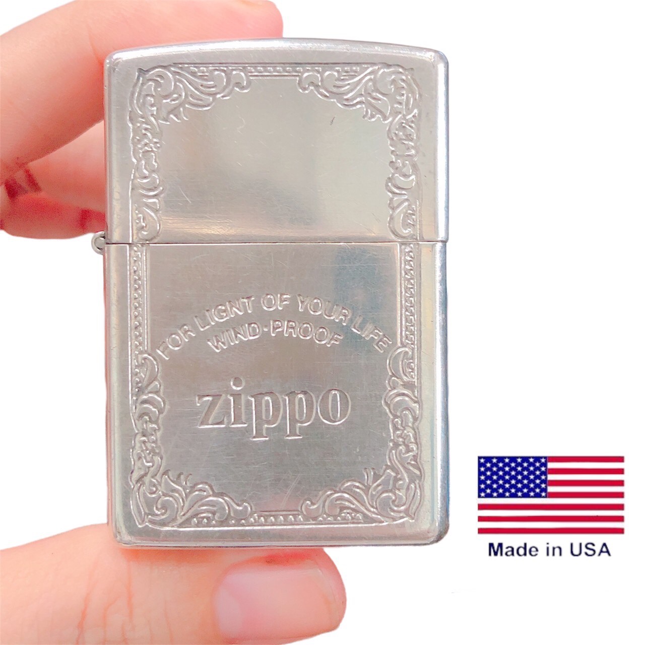 Bật lửa Zippo Mỹ Lacke Bạc, khắc ăn mòn For Lignt Of Your Life Wind Proof, sản xuất 1996