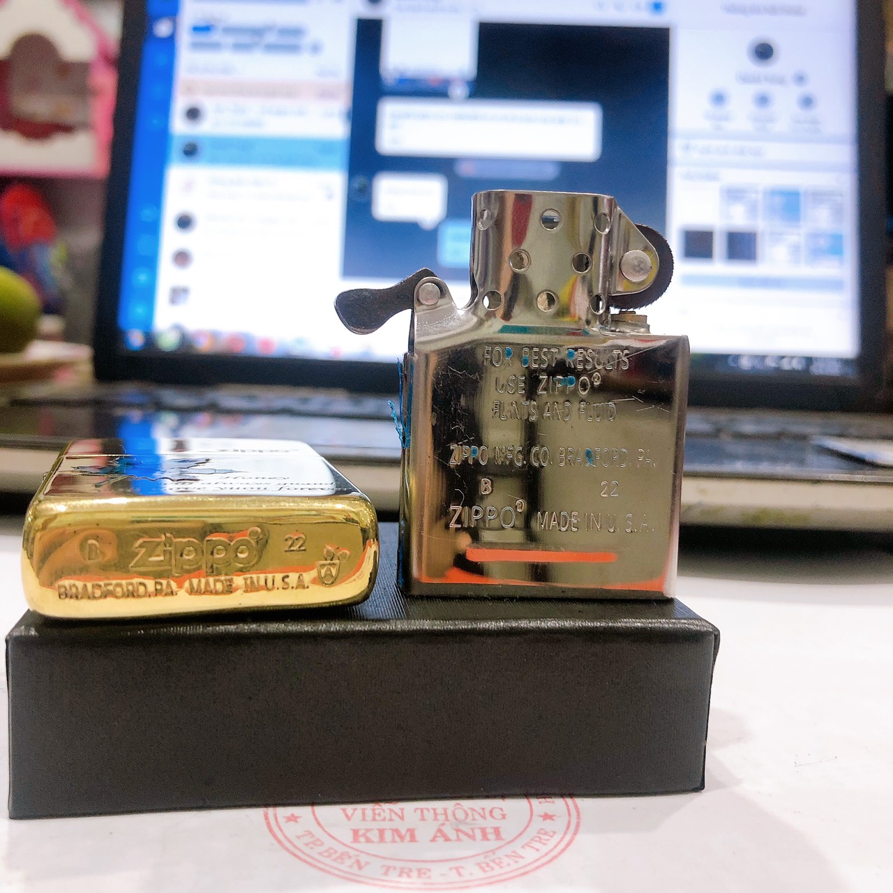 Bật lửa Zippo Brass, Armor vỏ dầy khắc chìm cẩn xà cừ mẫu la bàn, vỏ đồng ruột thép không gỉ