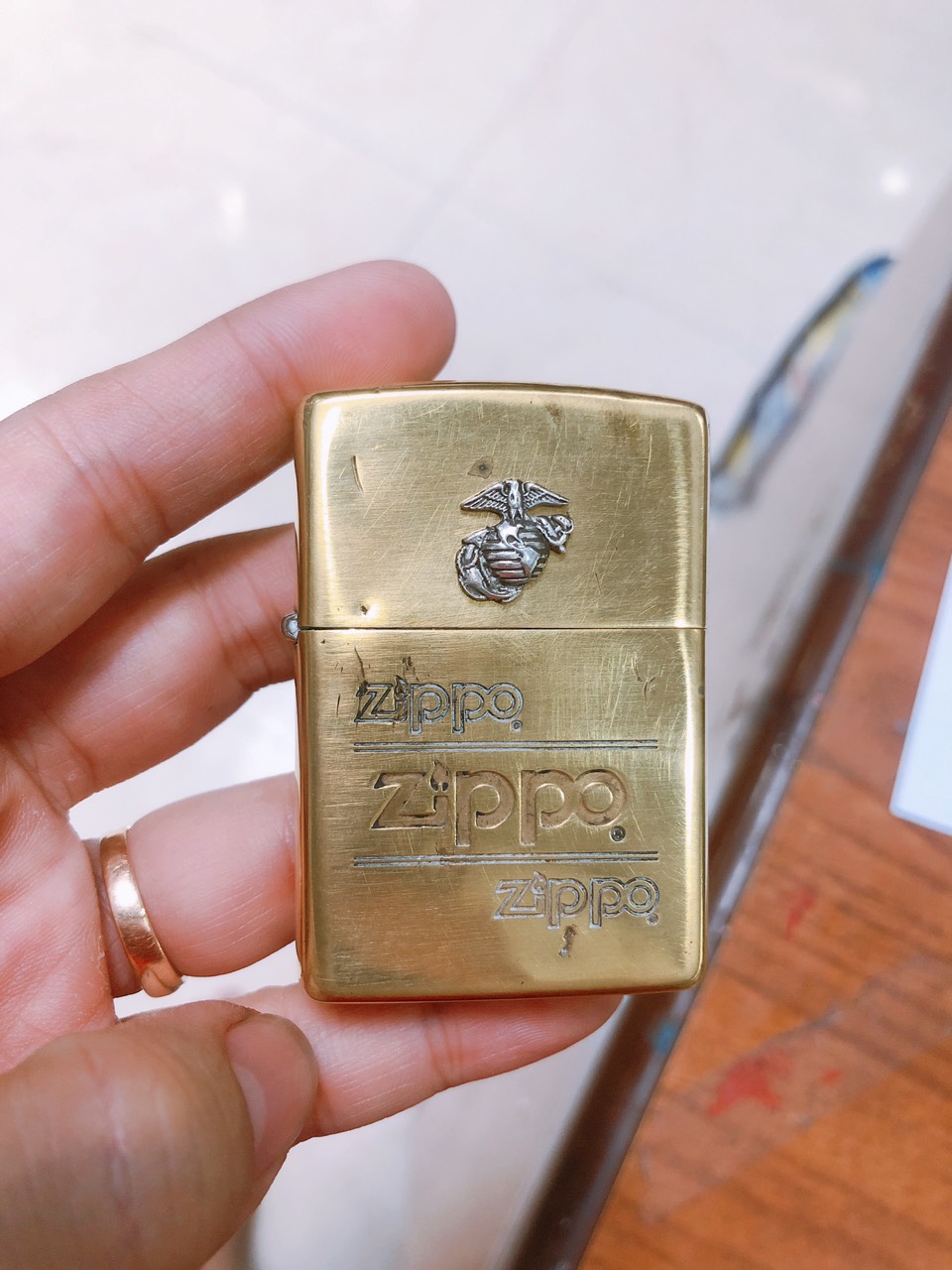 Eblem dán Zippo Mỹ chủ đề Thuỷ Quân Lục Chiến ( Chất liệu Bạc 925 ), Chuẩn Zin