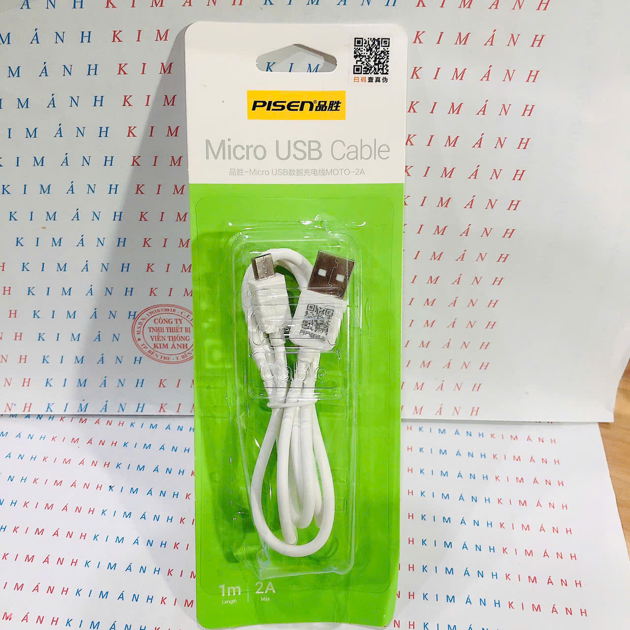 Dây sạc Pisen ( MU03-1000) chân cắm Micro, dòng điện 2A, dây dài 1 mét - Hàng chính hãng nội địa