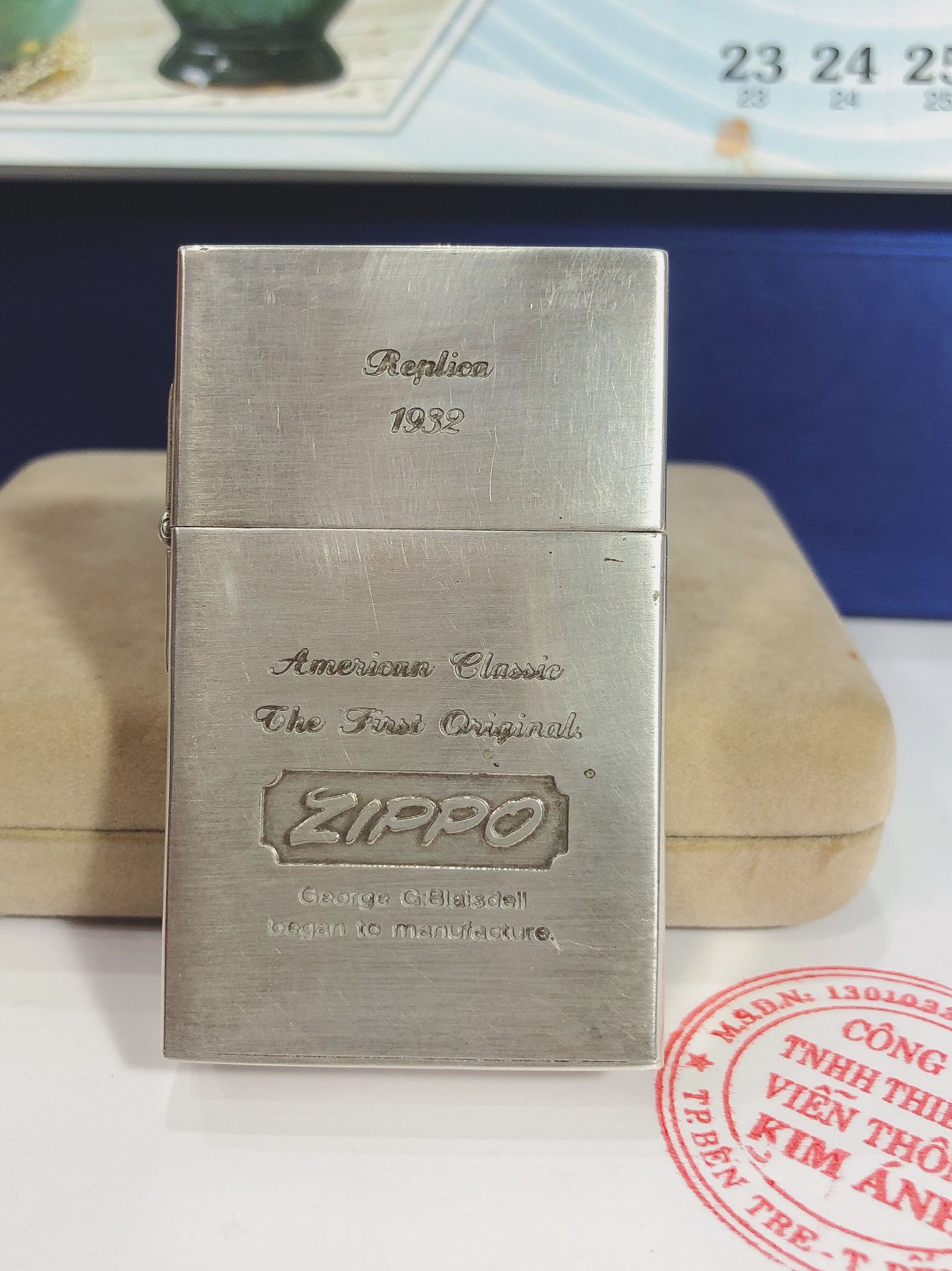 Bật lửa Zippo Mỹ Lacke Bạc Rep.lica 1932 Khắc ăn mòn Full nắp The First Original, sản xuất 1992, Hàng chính hãng