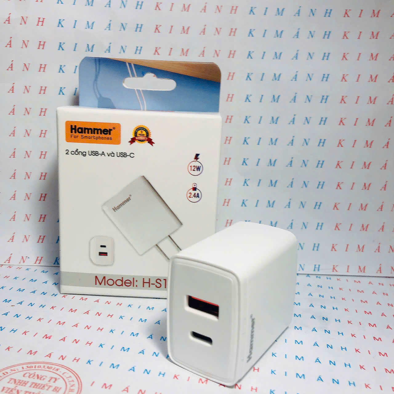 Củ sạc Hammer H-S14, 2.4A công suất 12W có 2 cổng (Type C và cổng USB), Check Qr hàng chính hãng