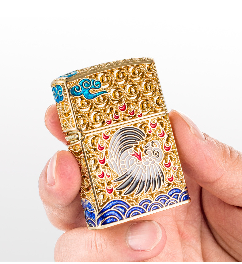 Hộp quẹt, bật lửa Chief đồng nguyên chất chủ đề Phượng Hoàng, hàng cao cấp vỏ bằng đồng