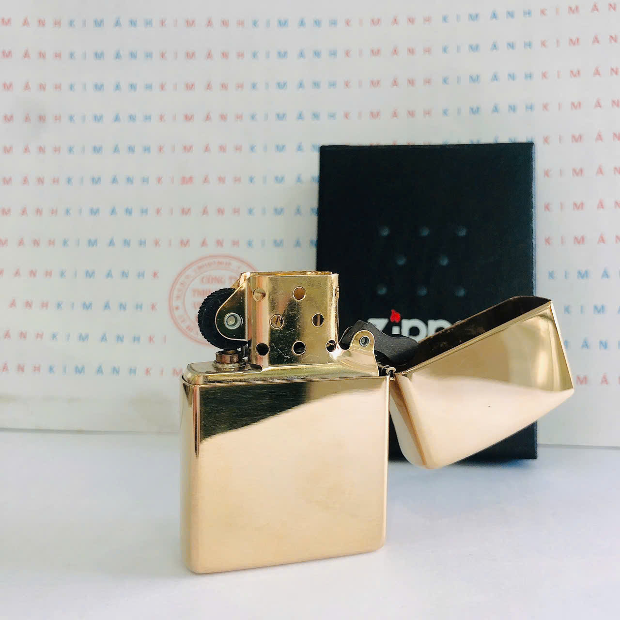 Bật lửa Zippo Mỹ High Polish Brass - Vỏ thay thế chính hãng, có giấy nhập khẩu kèm theo