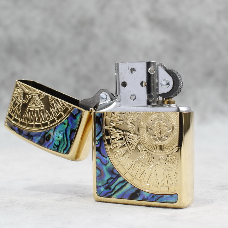 Hộp quẹt, bật lửa Zippo Brass MỸ mã 205 chủ đề La Bàn Bán Nguyệt cẩn xà cừ, hàng chính hãng có giấy Hải Quan đi kèm