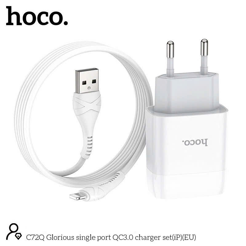 Chân L - Bộ sạc nhanh Hoco C72Q 18W, QC3.0 Chuôi cắm L, dùng thử 30 ngày , bảo hành chính hãng 12 tháng