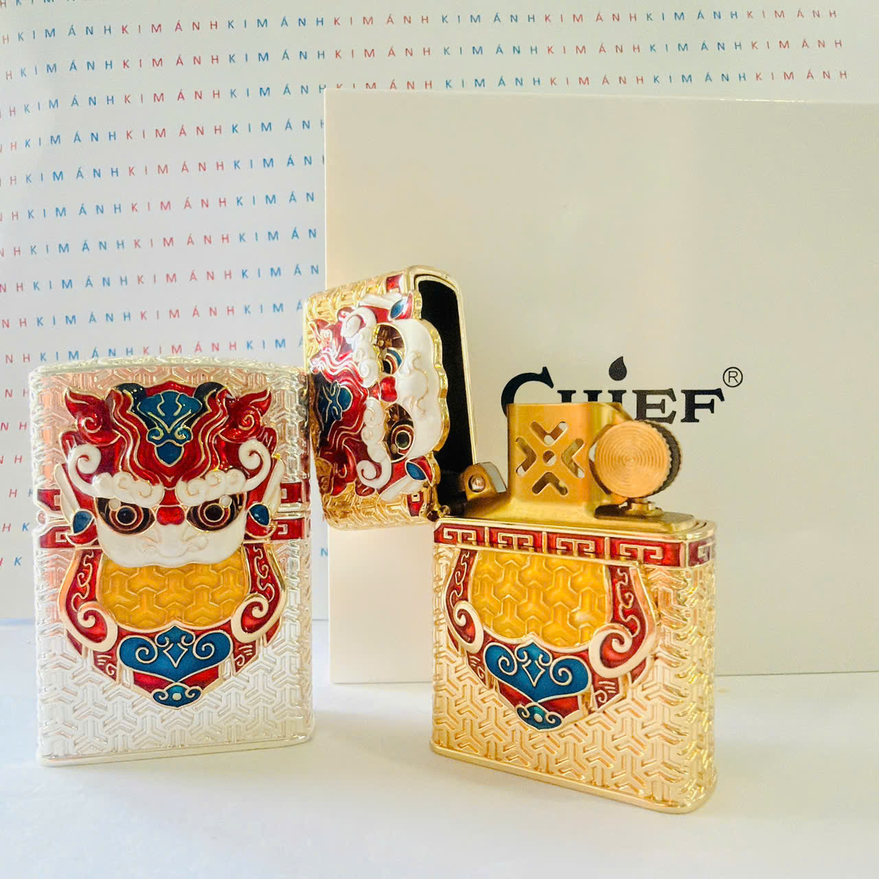 Bật Lửa CHIEF Chủ Đề Đầu Lân Thần Thú - Hàng Chính Hãng Vỏ Đồng Nguyên Khối Càng Dùng Càng Sáng Bóng