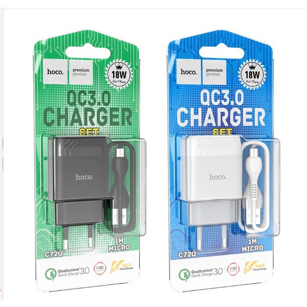 Micro- Bộ sạc nhanh Hoco C72Q 18W, QC3.0 Chuôi cắm Micro, dùng thử 30 ngày, bảo hành chính hãng 12 tháng
