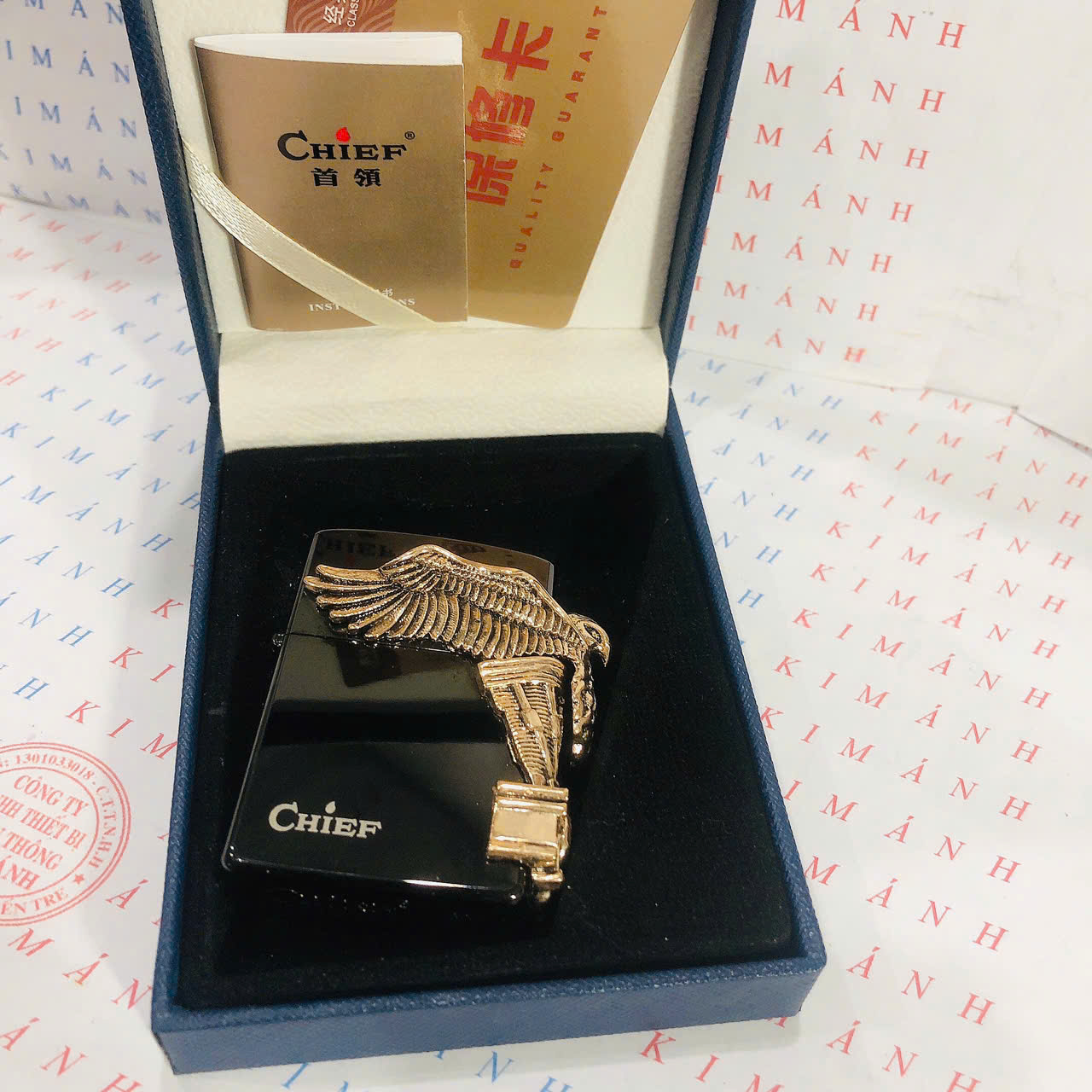 Hộp quẹt Chief đồng nguyên chất đắp nổi chủ đề Đại Bàng Sải Cánh, hàng chính hãng
