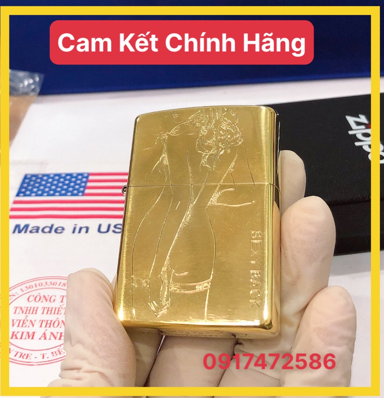 Bật lửa Zippo Mỹ Brushed Brass Khắc ăn mòn chủ đề BODY BACK, Hàng chính hãng