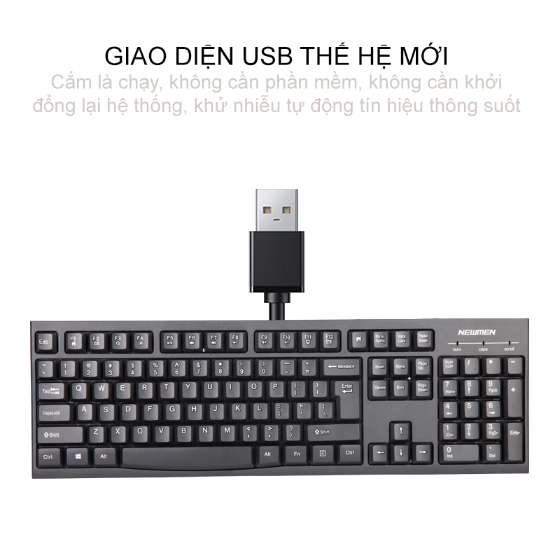 Bàn phím máy tính có dây Newmen E007 ( KB705)– Business Office E007, Đen-Multimedia, Hàng chính hãng