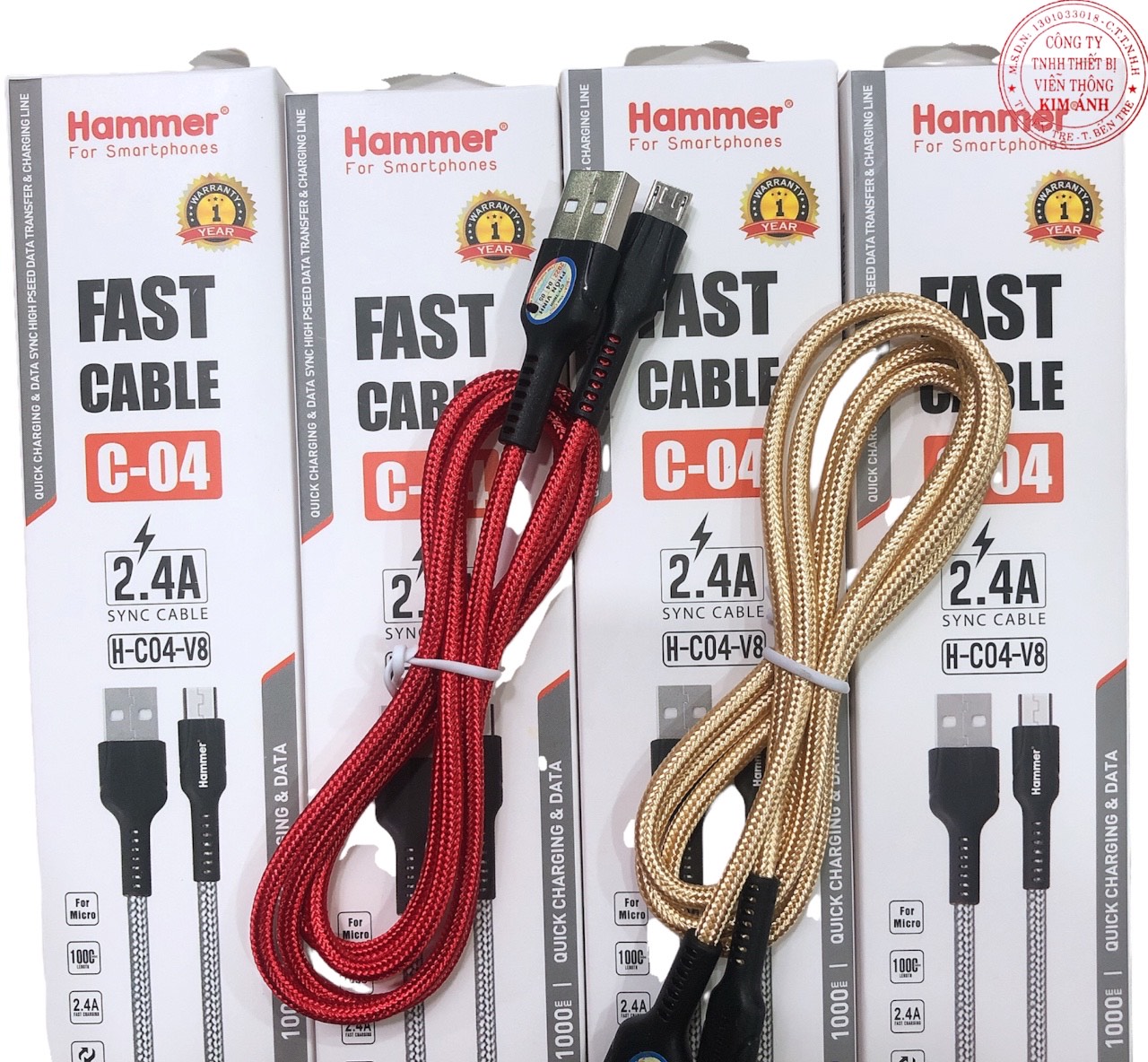 Dây sạc nhanh Hammer C04 các loại chân cắm Micro, dòng điện 5v-2.4A, dây bện dù, chính hãng check Qr