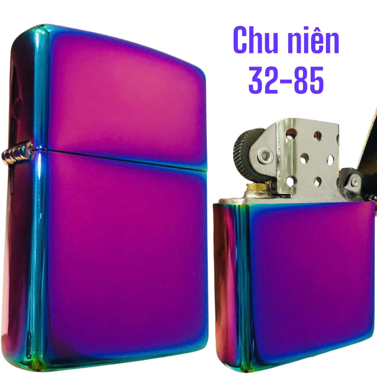 Bật lửa, hộp quẹt ZIPPO màu Tím Titan Chu niên loại trơn bóng, Kim Ánh nhập hàng cao cấp vỏ bằng đồng có dán tem đỏ