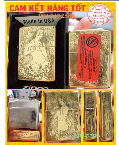 BẬT LỬA ZIPPO ARMOR VỎ DẦY KHẮC CHÌM CÔ GÁI ĐẦU LÂU - RUỘT TRẮNG