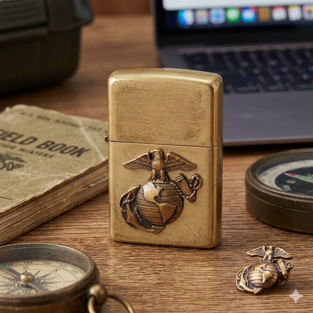 Miếng Eblem dán trang trí Zippo chủ đề Thuỷ Quân Lục Chiến ( Mẫu To Dán Thân ), chất liệu đồng thau, hàng chuẩn zin Mỹ