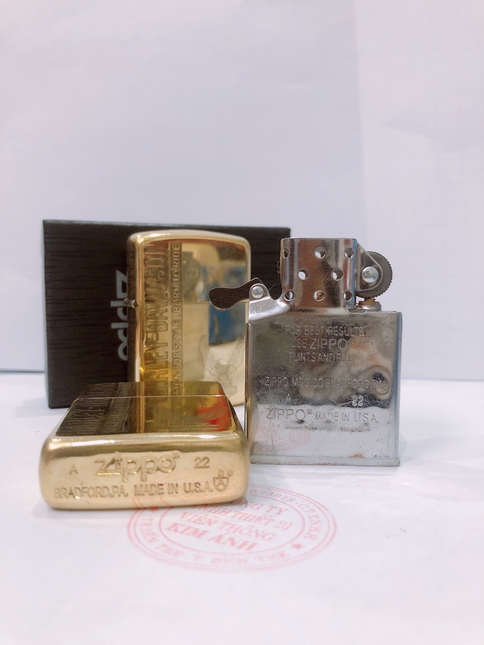 Bật lửa, hộp quẹt Zippo Armor vỏ dầy, khắc chìm HARLEY- DAVIDSON NGANG , Hàng loại 1 vỏ bằng đồng có tem đỏ