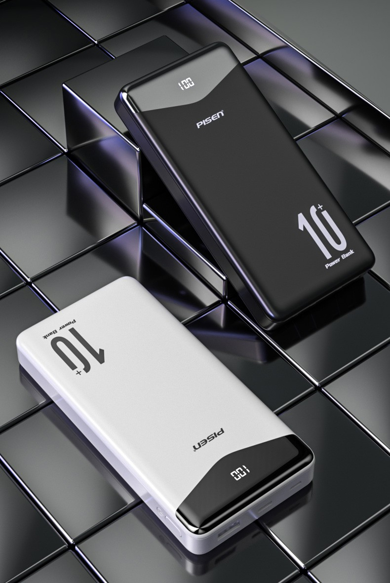 Sạc dự phòng PISEN Digital D109-D-1 10000mAh kèm cáp Type-C, L, Micro, tương thích mọi thiết bị (LS-DY53), màu trắng