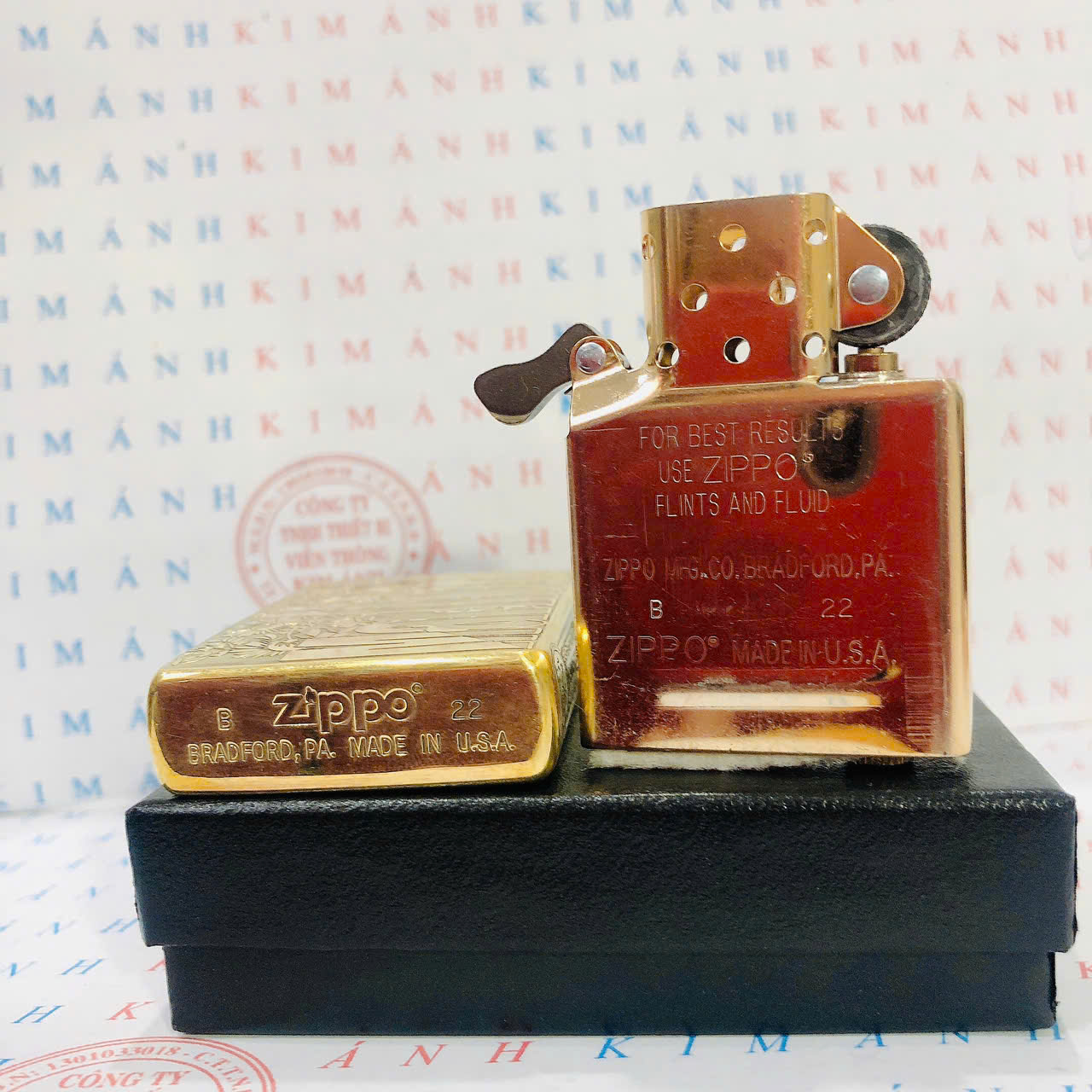 Bật lửa Zippo Brass MỸ mã 204B khắc laser năm mặt Hoa Marlboro, Hàng chính hãng có giấy nhập khẩu