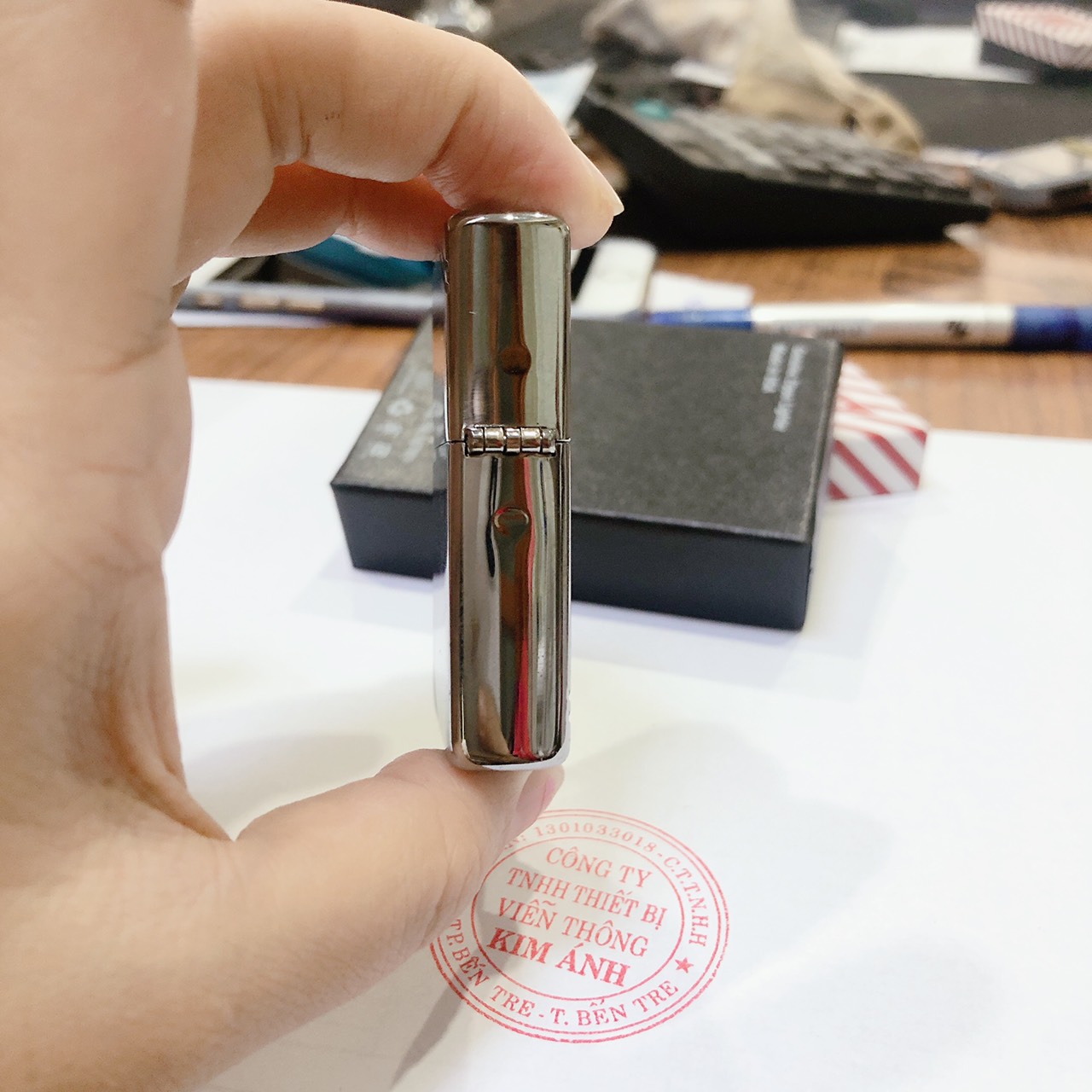 Bật lửa Zippo Mỹ Vintage high polish chrome đầu bằng đít bằng, Box đỏ xưa, Hàng chính hãng