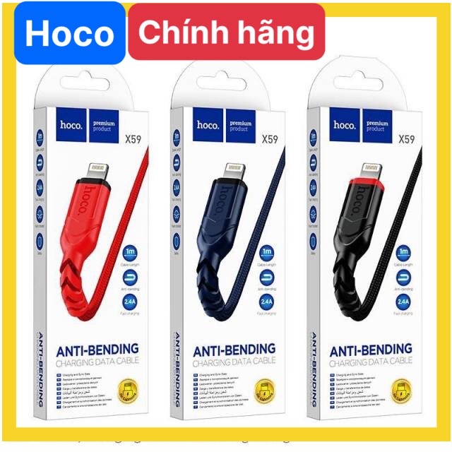 Dây sạc nhanh Hoco X59 chuôi Lightning dây dù, Hàng chính hãng