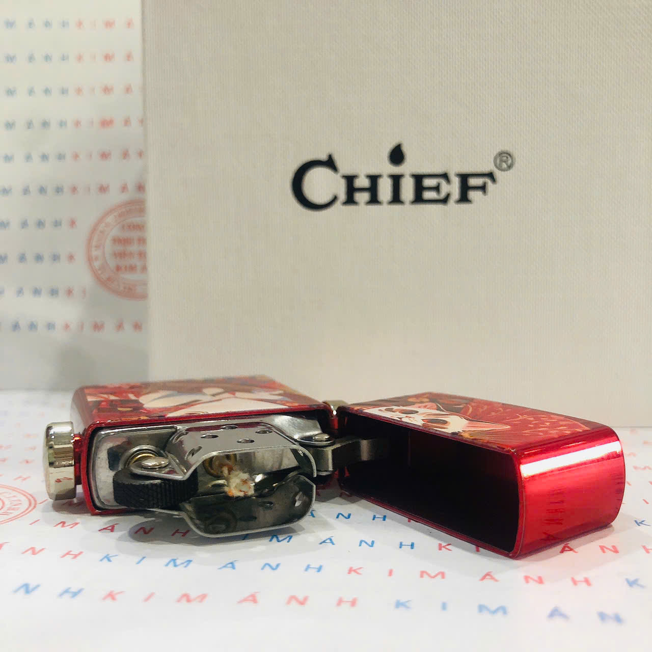 Bật lửa CHIEF chủ đề Mèo may mắn xoay 360 độ, Kim Ánh cam kết hàng chính hãng vỏ bằng đồng càng dùng càng sáng bóng