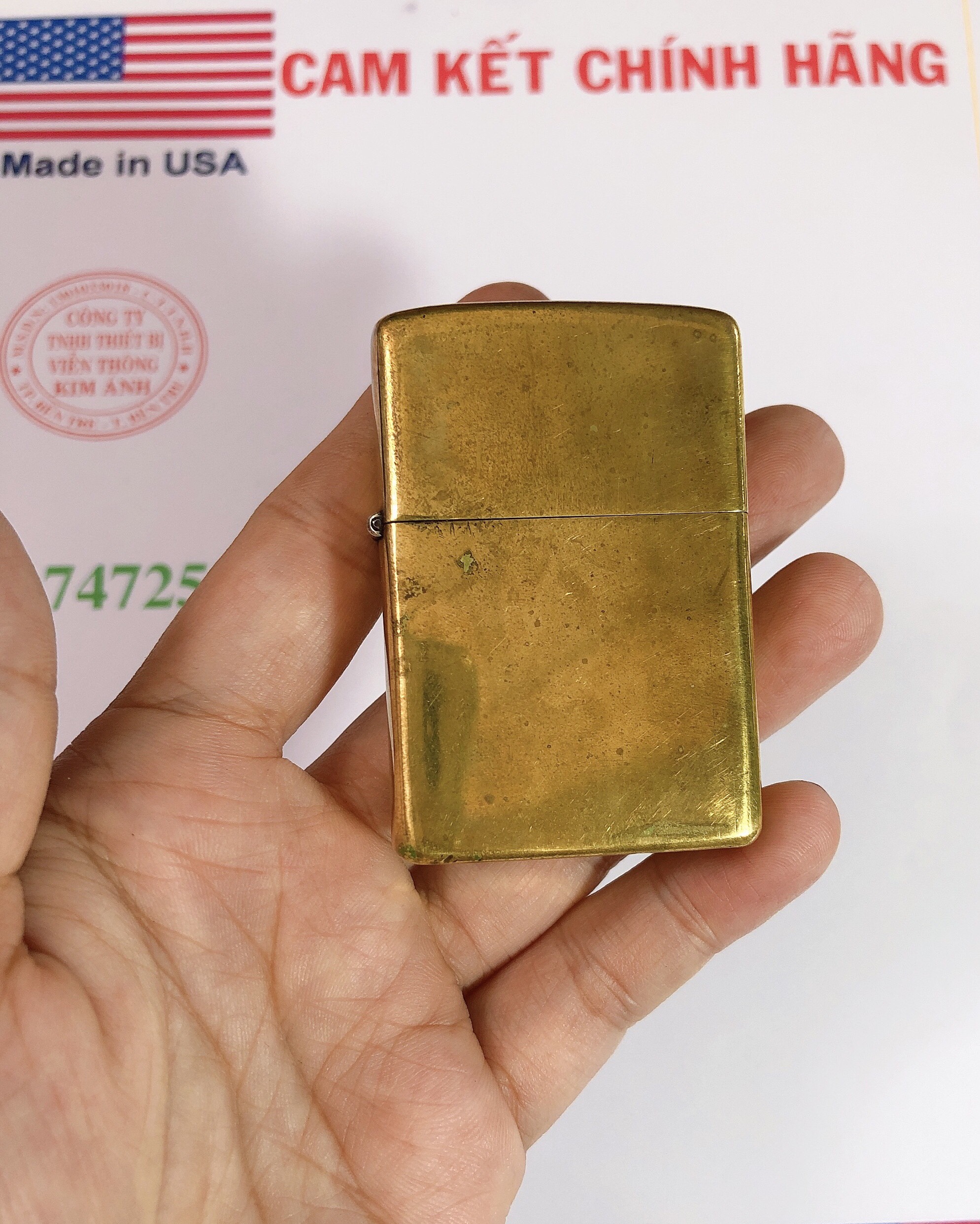 Bật lửa Zippo Mỹ Brass, chữ xéo sản xuất 1974