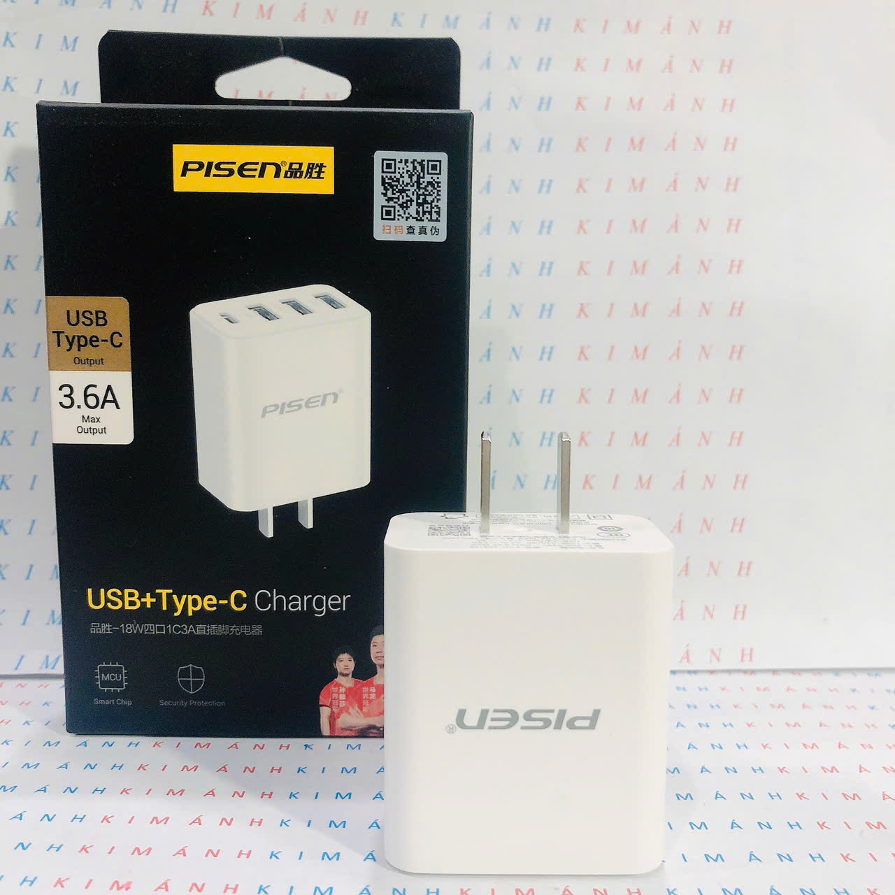 Củ sạc Pisen FYD-DQ-15 có 3 cổng USB + 1 cổng Type C công suất 18W, hàng chính hãng nội địa có chứng nhận 3C an toàn