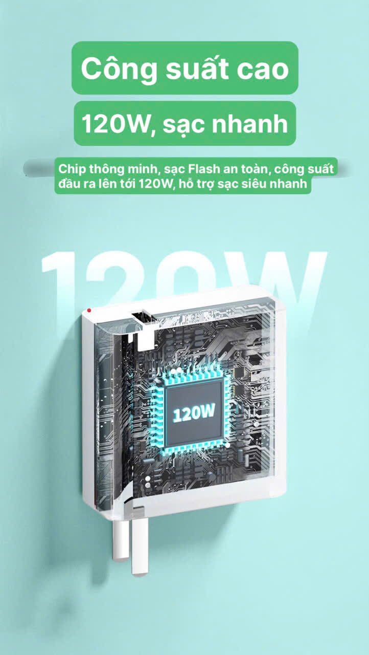 Bộ sạc nhanh 120W LI-TOP T12 3in1 (Type C, L, V8), đạt chứng nhận 3C tiêu chuẩn quốc gia, bảo hành 12 tháng