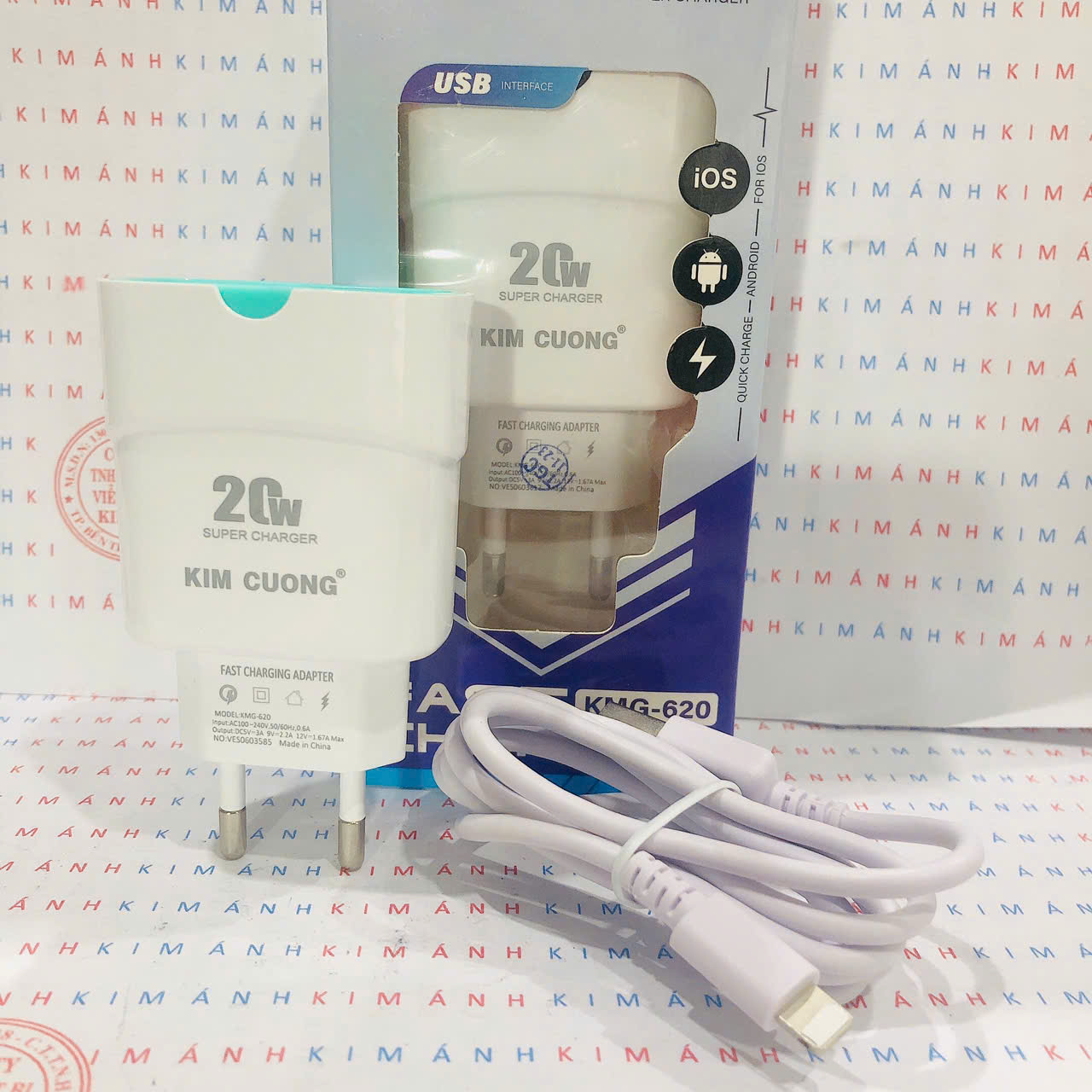 Bộ sạc nhanh Kim Cương KMG 620 công suất 20W chân cắm IOS, Hàng chính hãng có hóa đơn VAT đầu vào