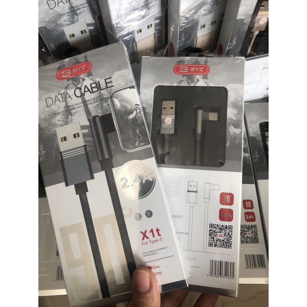 TYPE C-Dây sạc điện thoại BYZ X1 chuôi TypeC Chuyên Game-Đầu sạc vuông cáp gập chống gãy ngàm- Hàng Chính Hãng