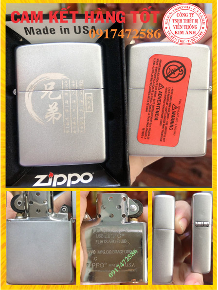 BẬT LỬA ZIPPO SATIN TÌNH NHƯ HUYNH ĐỆ MAIN USA - HỘP QUẸT ZIPPO