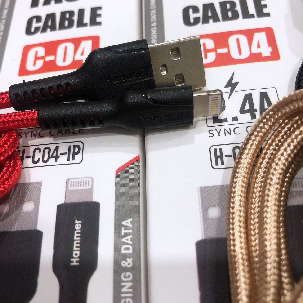 Dây sạc nhanh Hammer C04 các loại chân cắm Linghtning, dòng điện 5v-2.4A, dây bện dù, chính hãng check Qr