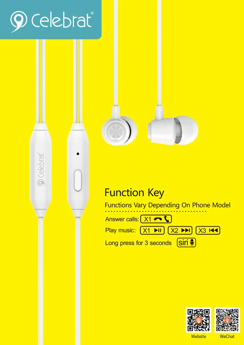 Tai nghe Earphone Celebrat G4 chân cắm tròn 3.5mm, hàng chính hãng