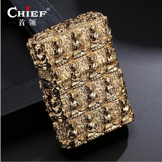 Bật lửa CHIEF chủ đề Phật ( màu vàng), hàng sưu tầm mẫu mã đẹp thích hợp trưng bày hoặc làm quà tặng