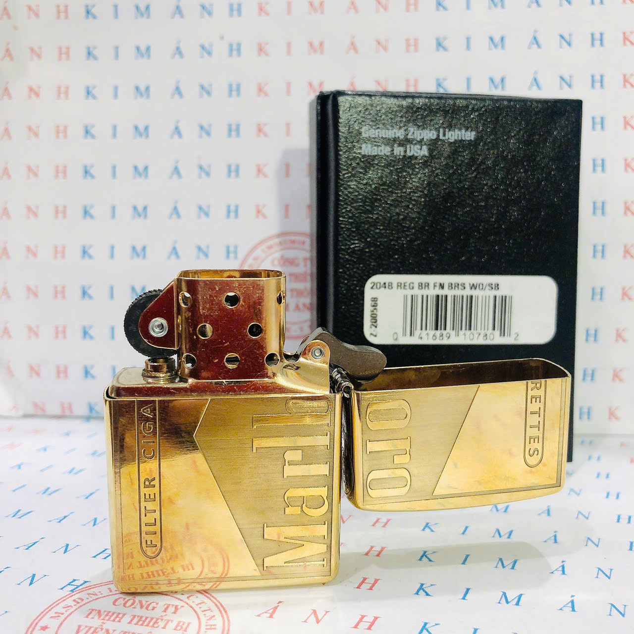 Bật lửa Zippo Brass MỸ mã 204B khắc laser năm mặt Hoa Marlboro, Hàng chính hãng có giấy nhập khẩu