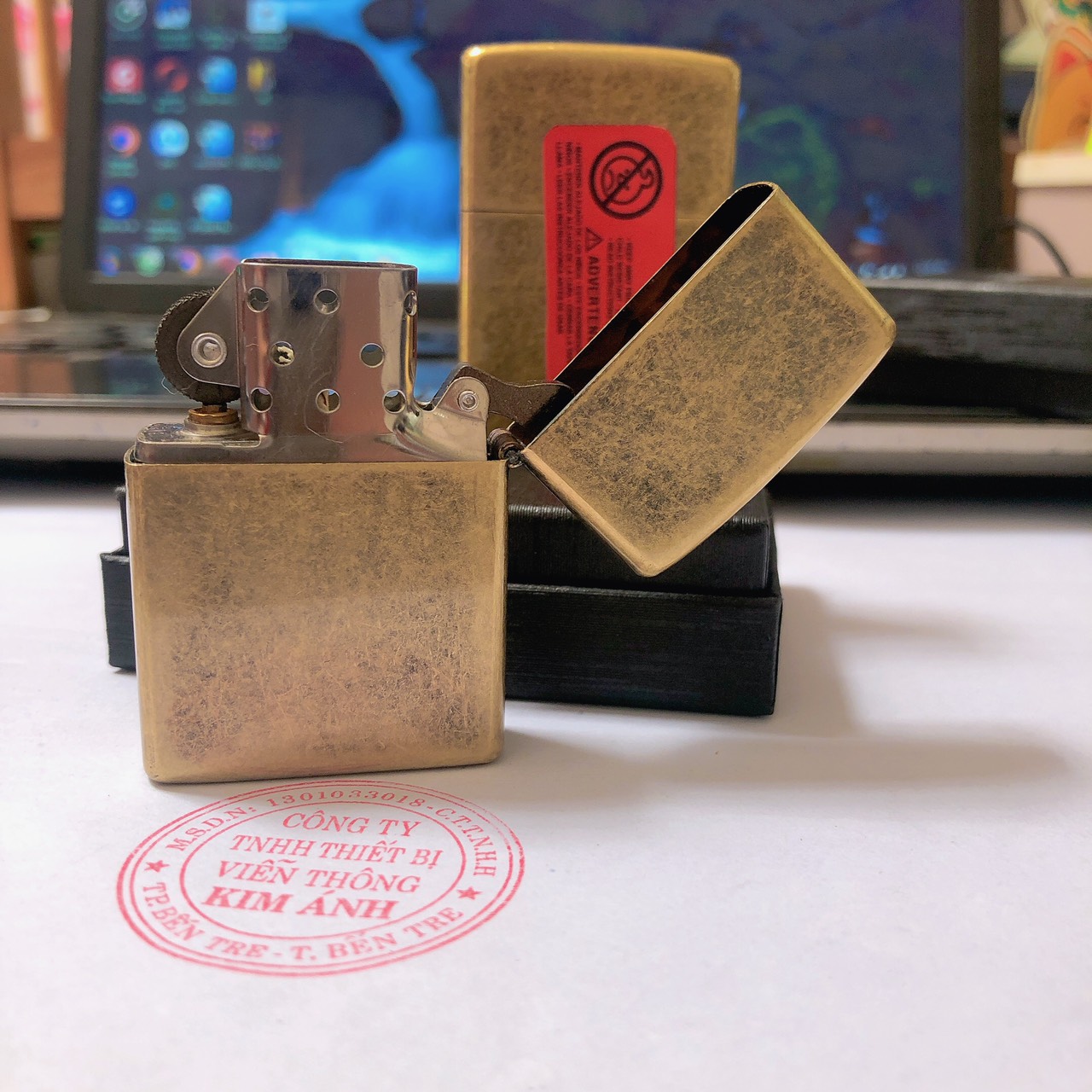la mã- Quẹt Zippo giả cổ khắc chìm mẫu 555 STATE EXPRESS mộc đáy la mã , vỏ đồng ruột thép không gỉ