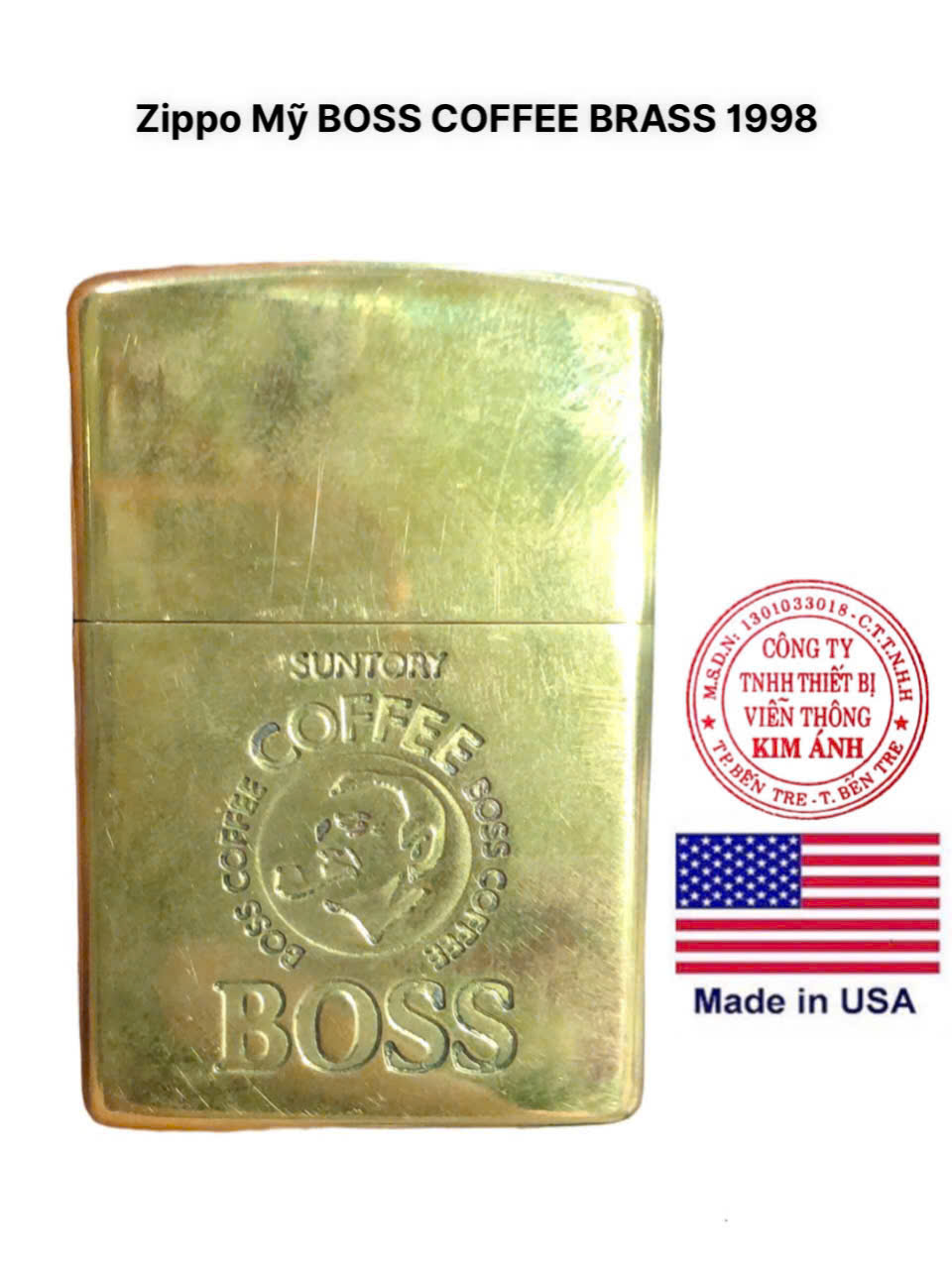 Hộp quẹt Zippo Mỹ BOSS COFFEE Brass đồng, XIV la mã sản xuất 1998, Hàng chính hãng